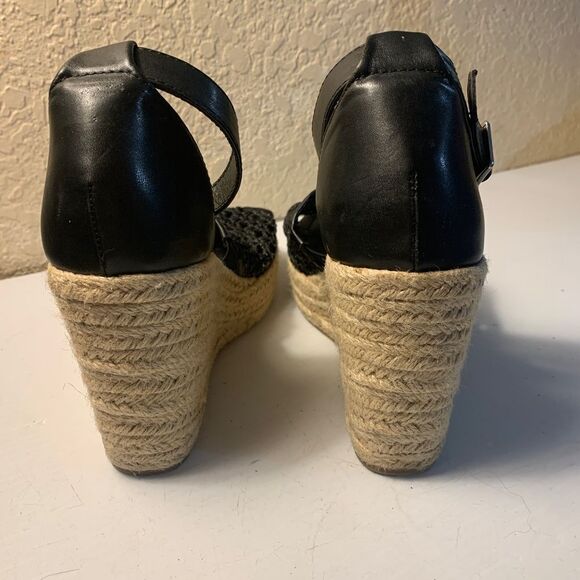 Steve Madden Black Basket Weave Wedge Platform Leather and Rope Sandall Size 7M - Picture 6 of 8